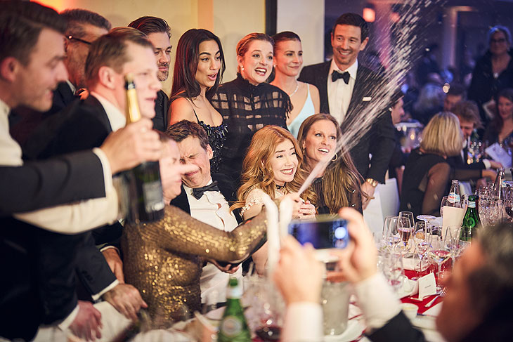 49. Deutscher Filmball im Hotel Bayerischer Hof in München am 25.01.2025: Friedrich Mücke, Max von der Groeben, Tom Payne, Florian David Fitz, Gizem Emre, Jella Haase, Palina Rojinski, Aylin Tezel, Katrin Berben, Oliver Berben (©Foto: Jens Hartmann) 